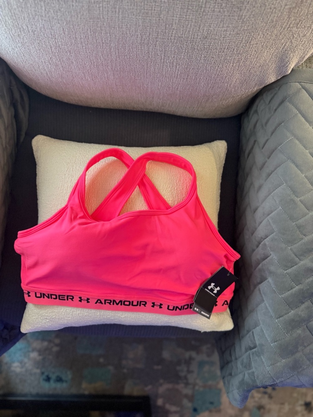 Under Armour Hot Pink Crossback Sports Bra with Branded Elastic Band